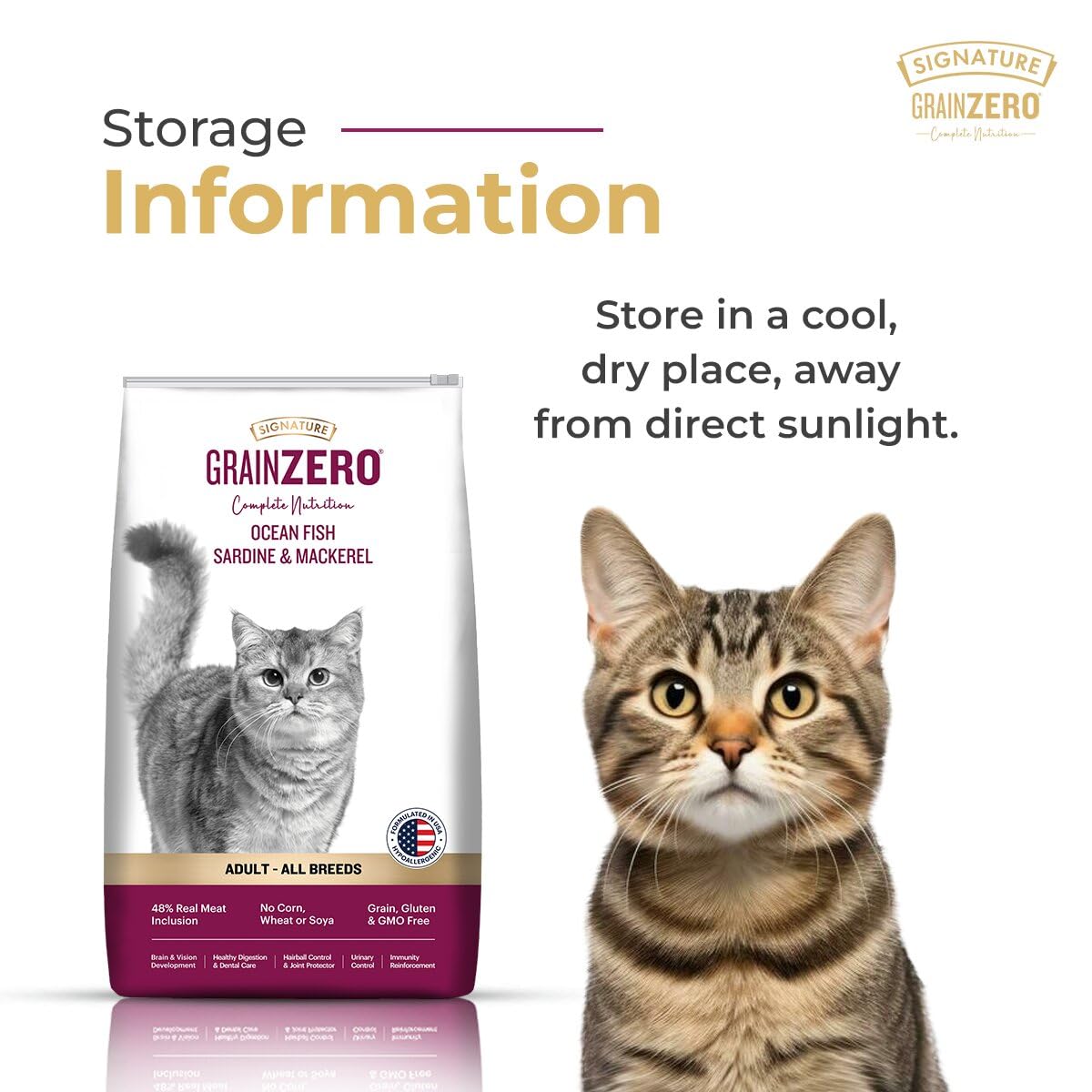 Grain Zero Adult Dry Cat Food 1.2kg | Ocean Fish, Sardine & Mackerel | 48% Fresh Fish Inclusion | Grain-Free & Gluten-Free | Promotes Healthy Skin & Coat | Suitable for All Breeds