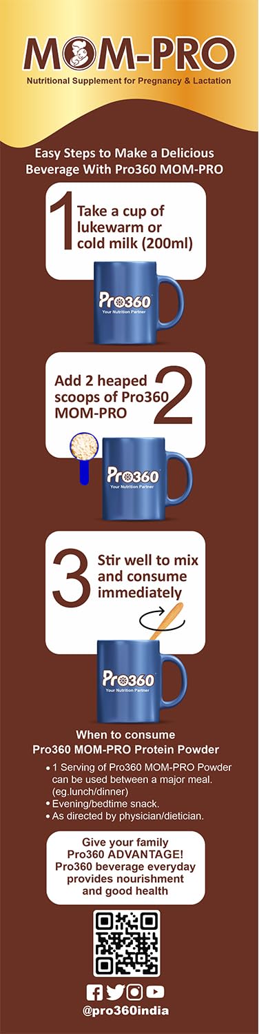Pro360 MOM-Pro Protein Powder for Pregnant Women | 400gm Swiss Chocolate Flavour Nutrition for Pregnancy | Mother Protein Powder | Vital Nutrients to Support Baby Brain Development