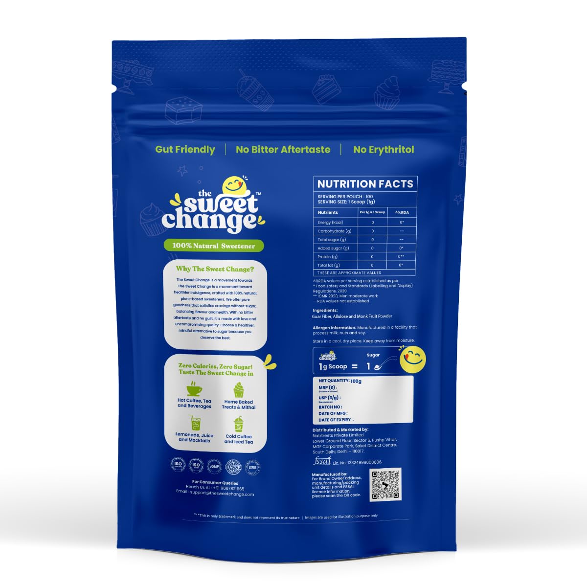 30% Monk Fruit | 4x Sweet | Monk Fruit Sweetener Without Erythritol with Allulose & Prebiotic Guar Fibre, Sugar Free Powder, Zero Calorie, Zero Glycemic Index, Suitable for Diabetes PCOS Keto, 100 g Pouch