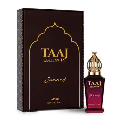 TAAJ by Bellavita Attar bottle and packaging on a white background