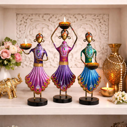 CraftVatika Home Decoration Items for Living Room, Aesthetic Home Decor, Rajasthani Lady Tealight Candle Holder Showpiece for Living Room Tabletop Housewarming Wedding for Man Women