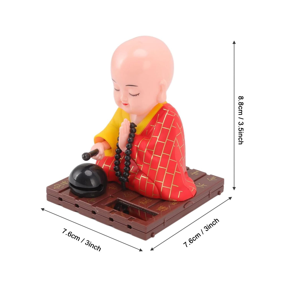 Feng Shui Little Buddha Statue (Solar, 8.8cm x 7.6cm) - Monk Figurine Bobbled Head Buddha for Car Dashboard Showpiece for Home Décor Positive Energy Success Good Luck Vaastu Gifting Item