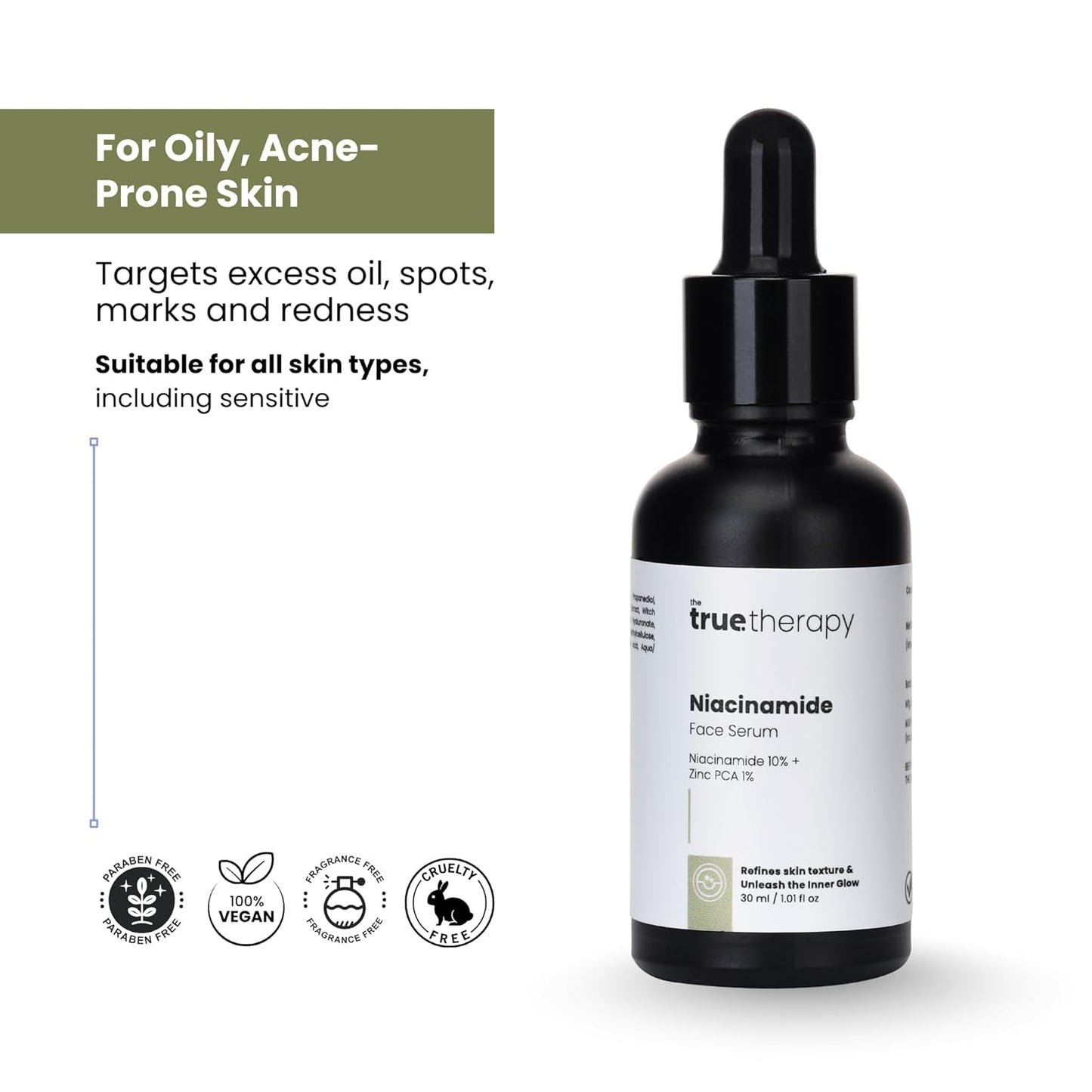 The True Therapy Niacinamide Face Serum 10% + Zinc PCA 1% - Pore Reducer, Uneven Skin Tone & Dark Spot Reducer, Treat Acne, Skin Balancing, Reduce Excess Oil & Skin Redness – 30 ml