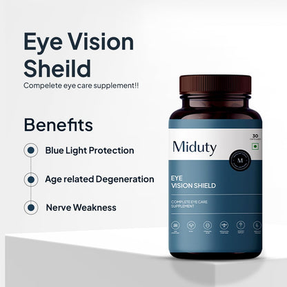 Zephivo Miduty by Palak Notes Eye Vision Shield Supplement for Dry Eyes Bilberry Fruit Extracts, Lutein, Beta Carotene, Zeaxanthin, Astaxanthin, Lycopene - Eye Vitamin for Blurry Vision - 30 Capsules