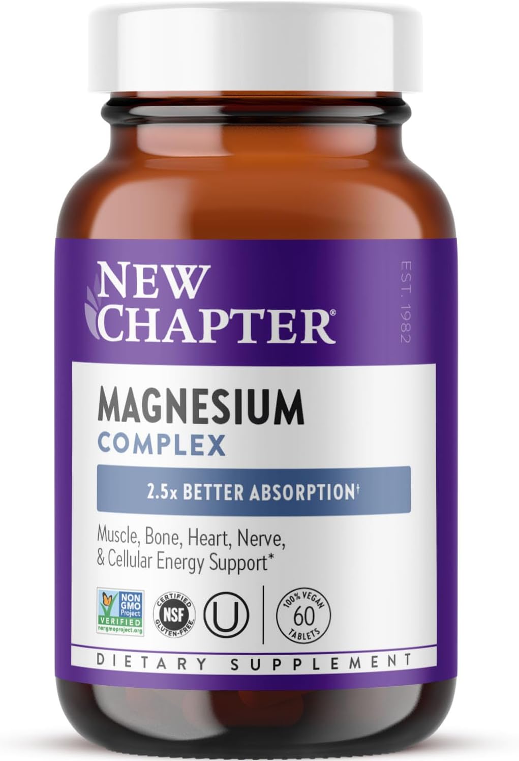 New Chapter magnesium complex supplement bottle on a white background