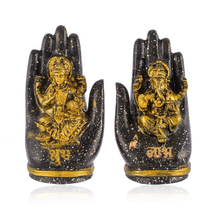 Goddess Lakshmi and Lord Ganesh Palm Idol/Statue/Murti Decorative Showpiece, Ganesha Laxmi Figurine for Puja (Golden)