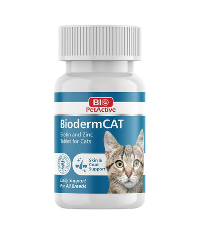 BioPet Active Bioderm Cat Biotin & Zinc Tablets – 30 Count, 0.3g Each, Enhances Gut Health & Promotes Healthy Skin for Cats
