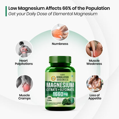 Vlado’s Himalayan Organics Magnesium Citrate + Glycinate + Oxide Complex 1660 mg - Triple Magnesium Complex Supplement For Men And Women | Boost Heart, Nerve & Muscle Health | Good For Strong Bones | Clinically Proven - 120 Vegetarian Tablets