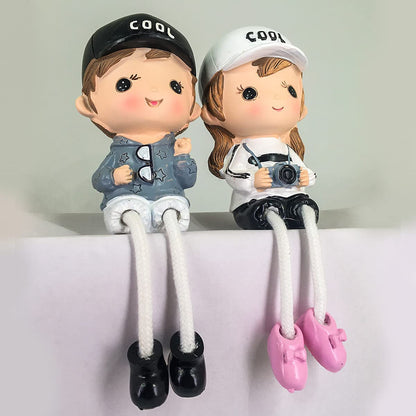 Cute Couple Gift Set Decorative Showpiece,Cute Family Hanging Legs Showpiece (Cool Couple)