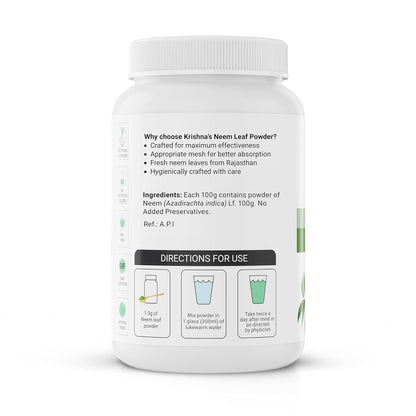 Krishna's Neem Leaf Powder - 100 g | Preservative Free | Natural Powder For Face, Skin & Hair Growth Pack