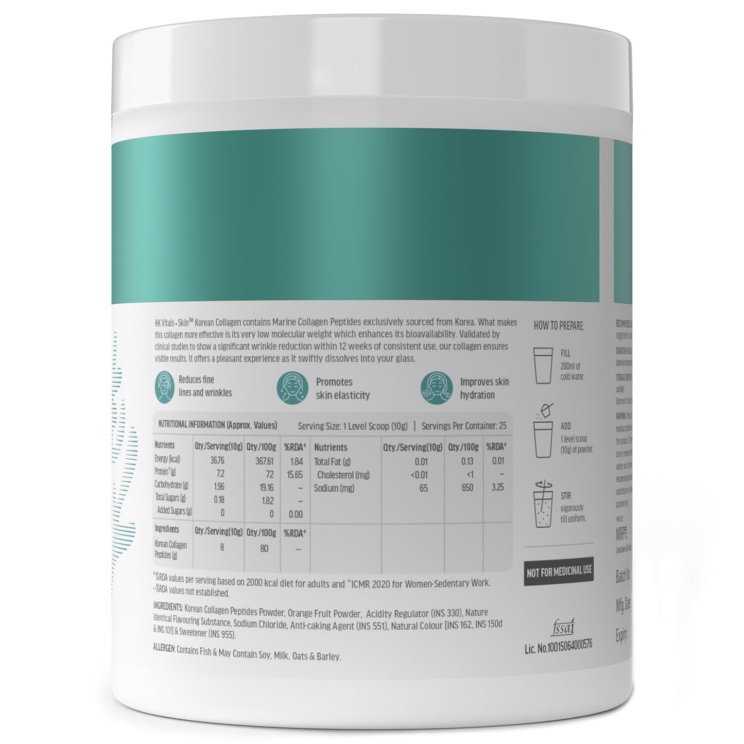 HealthKart hk vitals Korean Marine Collagen Supplement (Orange, 250g) | Supplement for Women & Men | Promotes Healthy Skin, Hair & Nails