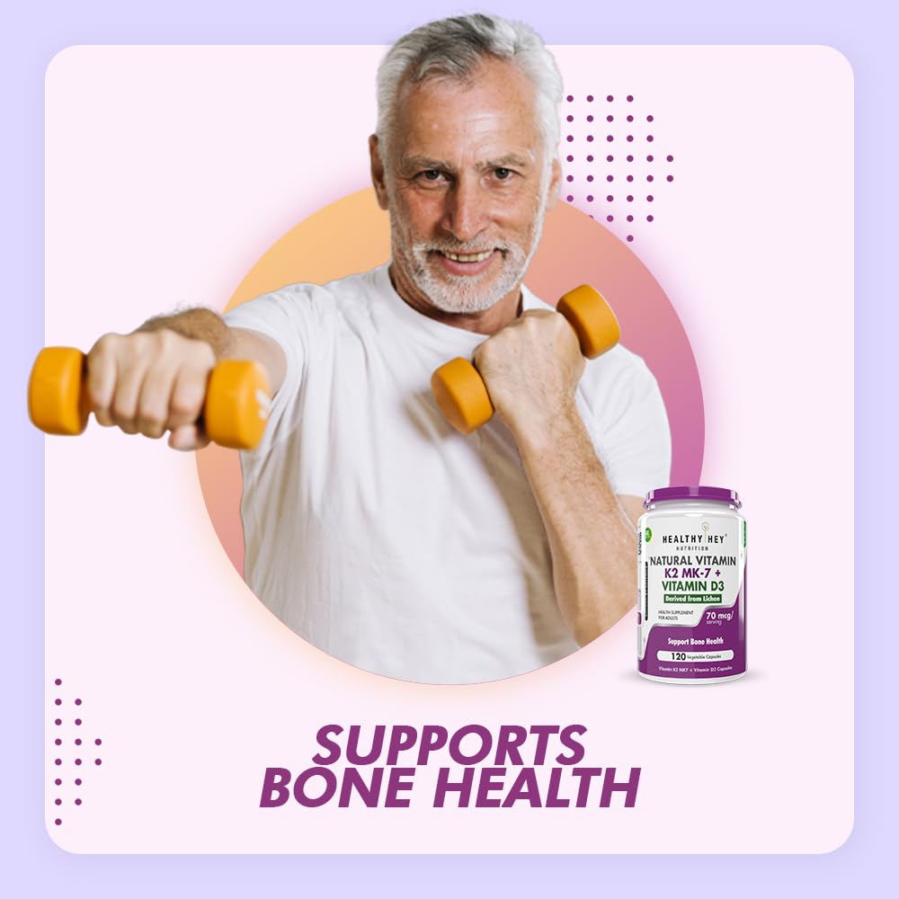 Zephivo HealthyHey Nutrition Natural Vitamin K2 + Natural D3 - Non-GMO | Non-Synthetic 120 Veg. Capsules
