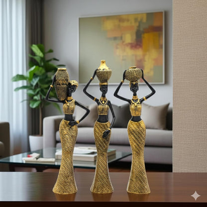 Vibrant Beautiful Finish Uniquely Hand Crafted Home Decor African Tribal Women Art Piece (Set of 3)