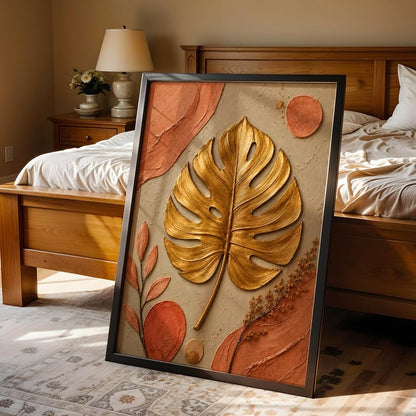 Floral Botanical Wall Painting with Frame | Premium Textured Flower & Leaf Artwork, Pastel Nature Wall Decor Framed for Living Room Bedroom Office and Home Decoration (Art-20,13x19inch)