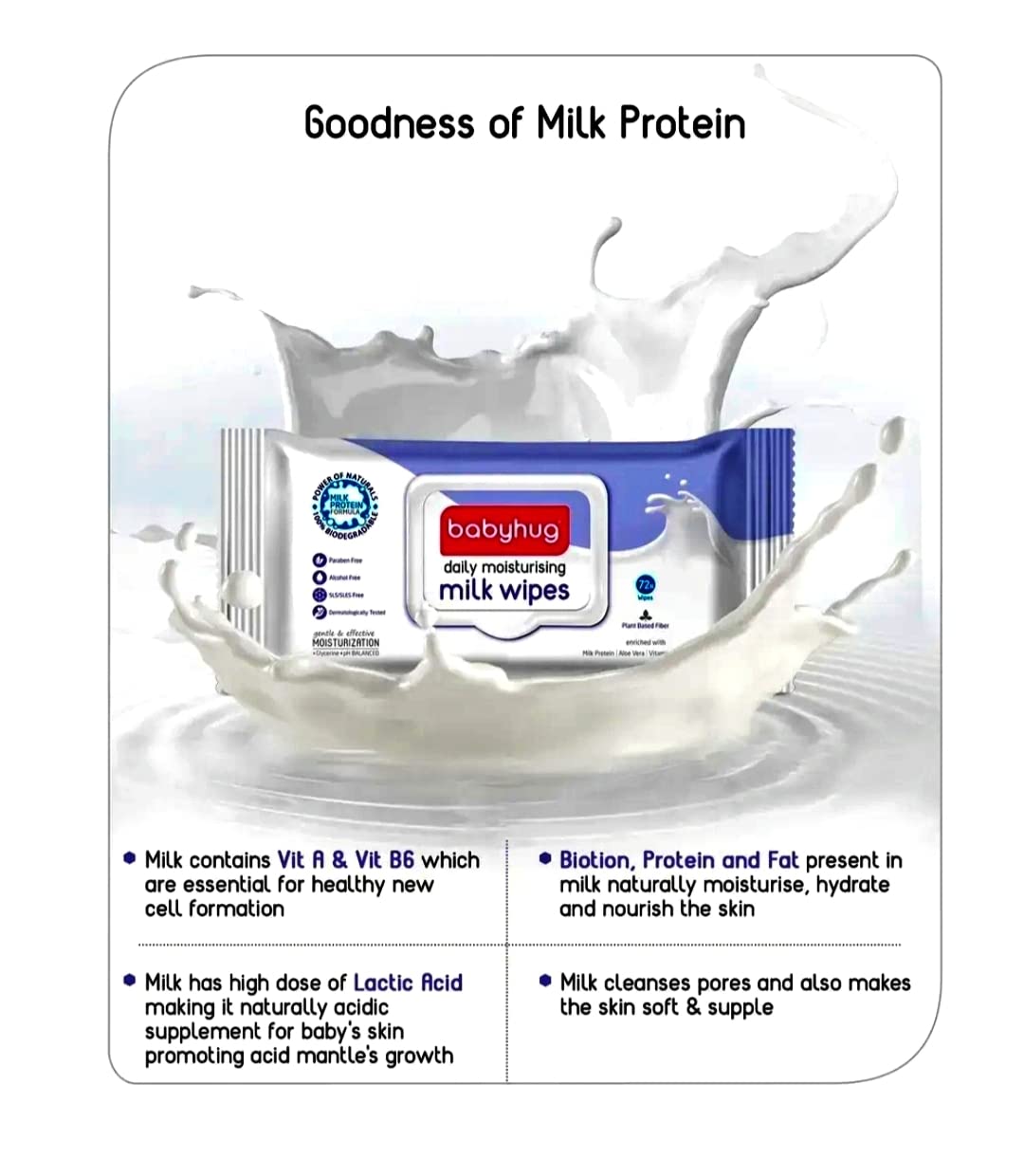 Babyhug Daily Rich Moisturising Milk Wipes 72 Pieces- Pack of 1