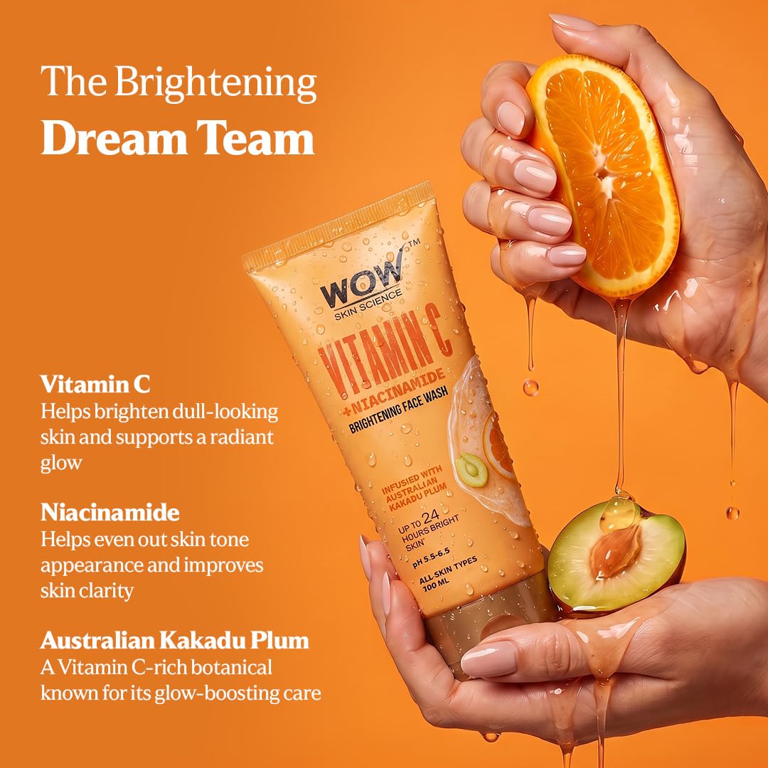 WOW Skin Science Brightening Vitamin C & Niacinamide Face Wash|For Brighter Glow|Paraben & Sulphates Free|Face Wash for Women & Men 100 ml