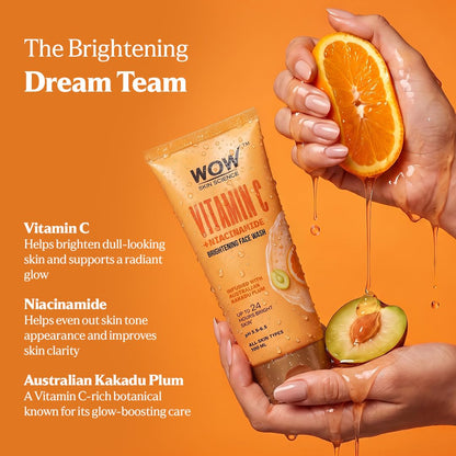 WOW Skin Science Brightening Vitamin C & Niacinamide Face Wash|For Brighter Glow|Paraben & Sulphates Free|Face Wash for Women & Men 100 ml