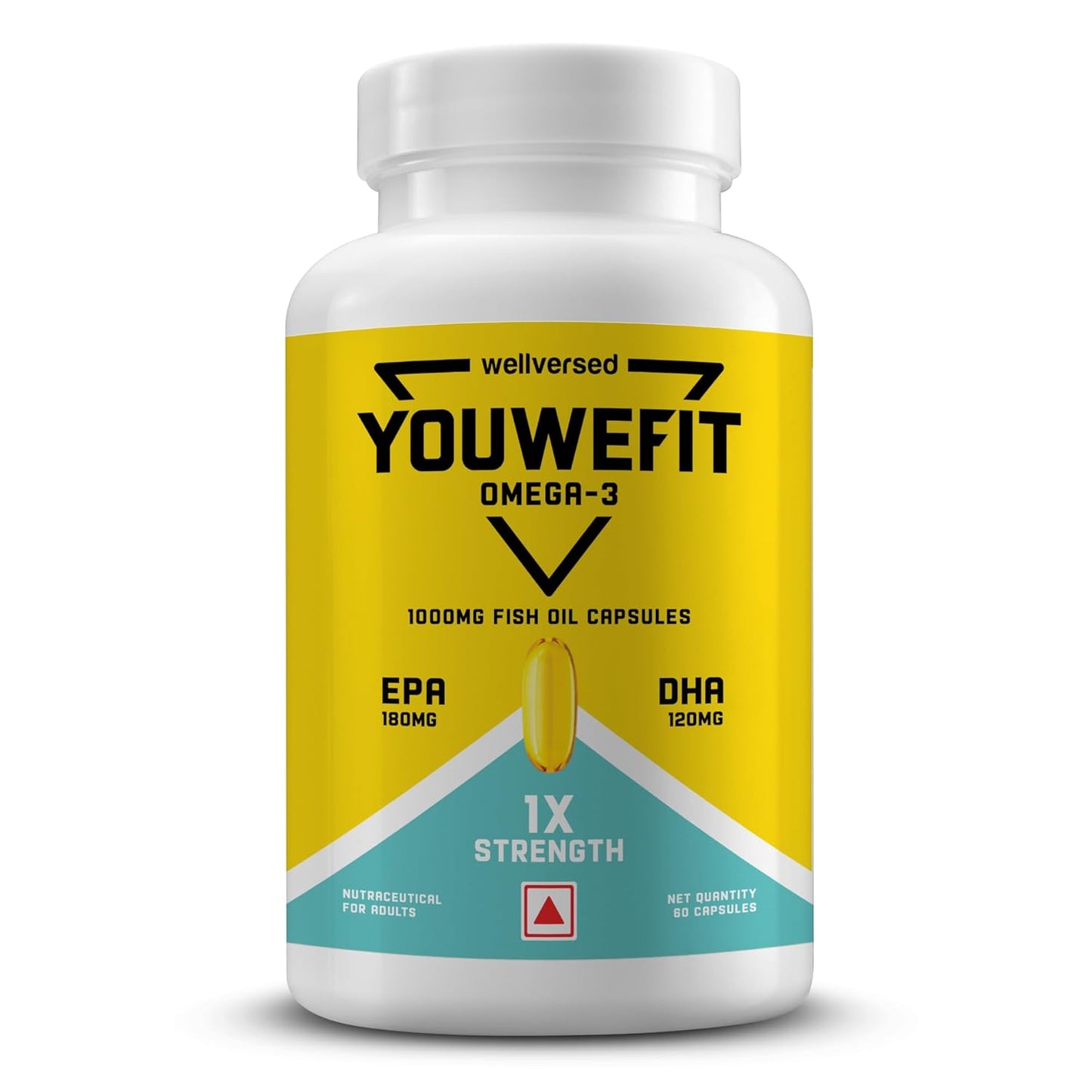 YouWeFit Daily Strength Omega 3 Fish Oil Capsules - 60 Soft Gels With 180mg EPA & 120mg DHA To Supports Heart & Joint Health | Omega 3 Supplement 1000mg