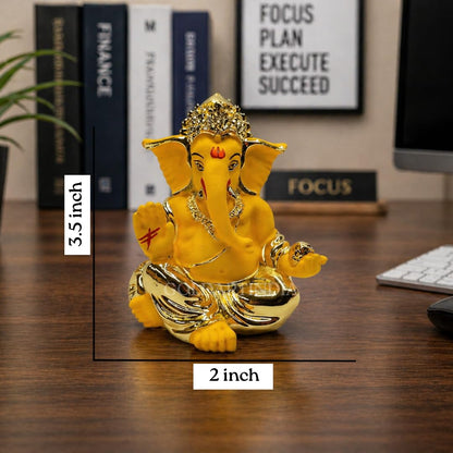 Gold Art India Gold Plated Gaddi Ganesh Idol For Car Dashboard Ganesha Murti Ganpati Idol For Home Decor Puja Lord Ganesh Statue Gift For Office Desk Puja Room Figurine