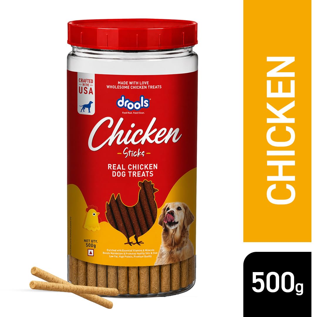 Drools Real Chicken Flavor Dog Treat Sticks, Delicious Training & Reward Treats for Dogs, 500g