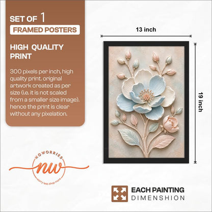 Floral Botanical Wall Painting with Frame | Premium Textured Flower & Leaf Artwork, Pastel Nature Wall Decor Framed for Living Room Bedroom Office and Home Decoration (Art-13,13x19inch)