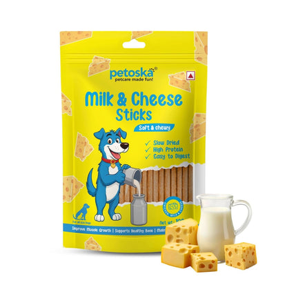 PETOSKA Chicken Sticks- 100gms | Dog Treats Made with Milk & Cheese | Highly Nutritious | Easy to Digest | Healthy Bone & Muscle | Suitable for All Dog Breeds | Pack of 1