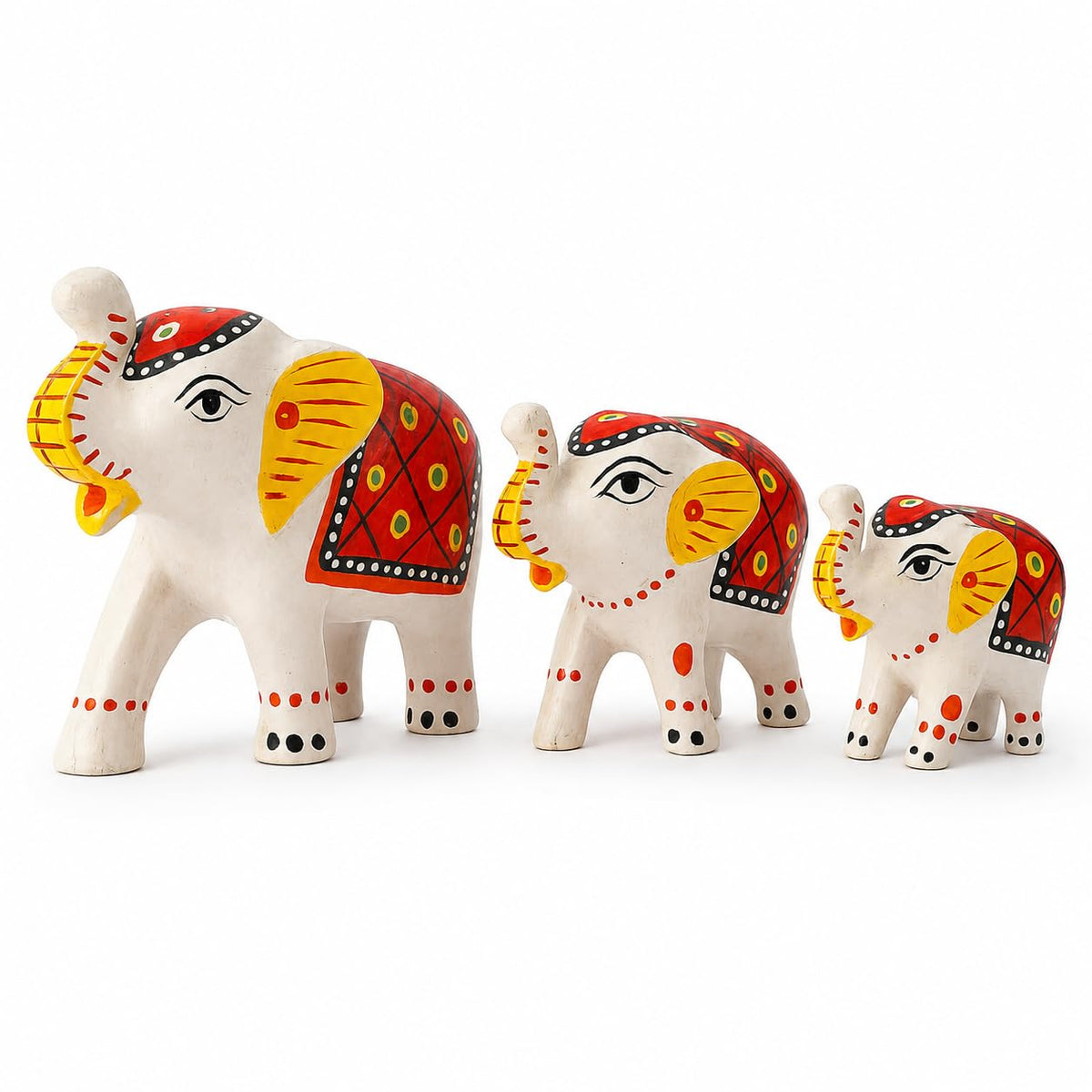 DreamKraft Paper Mache Elephant Showpiece Idols, White, Set of 3
