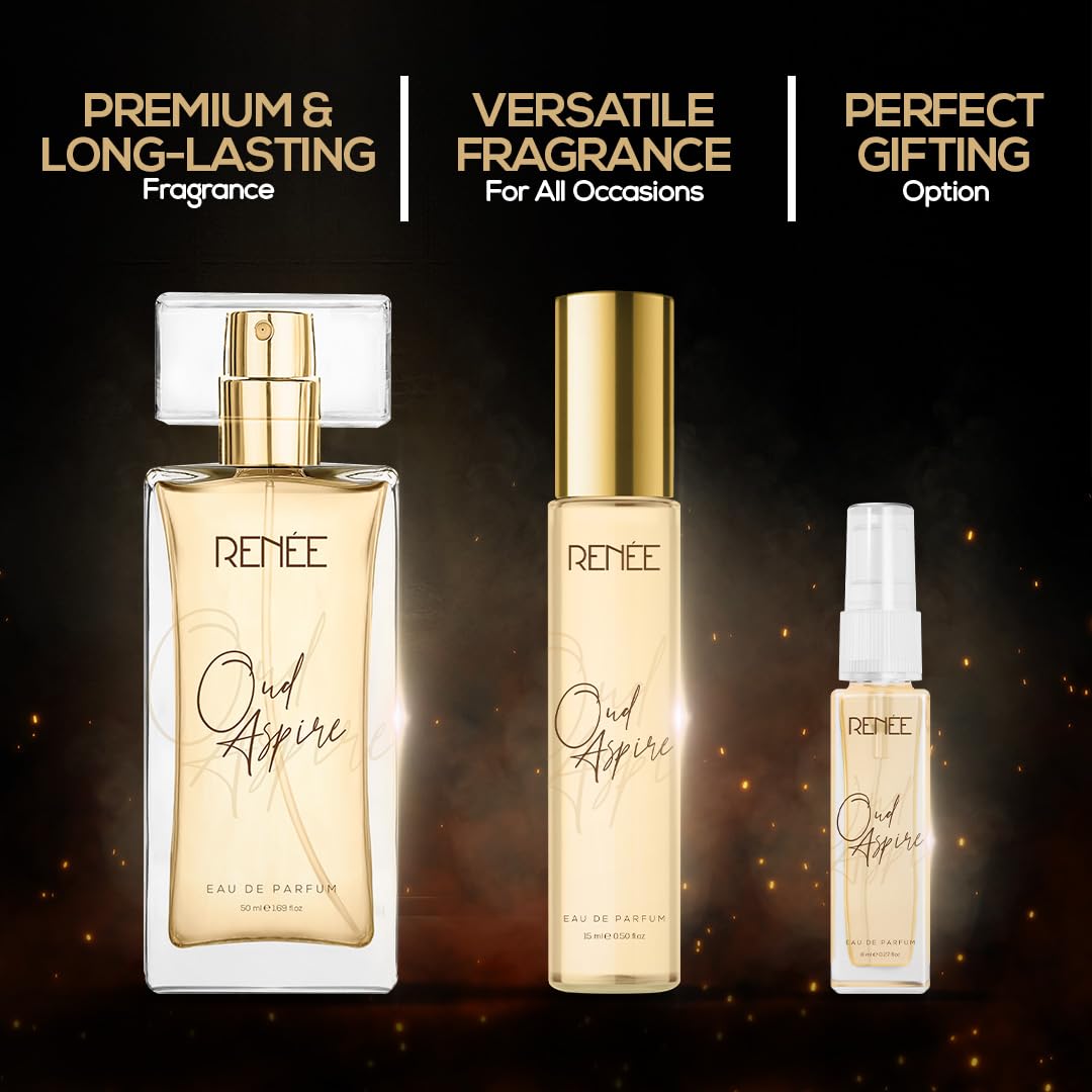 RENEE Eau De Parfum Oud Aspire | Long Lasting Fragrance l Premium Perfume | Notes of Almond & Sandalwood | Perfect Gifting Option for Women l Floral Scent for All Occasions | Travel Friendly l 50 ml