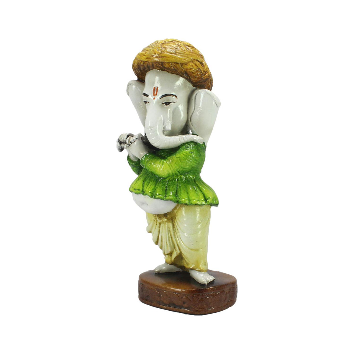 Lord Ganesha Playing Instrument Statue (8 cm x 8 cm x 20 cm, Green) (MSGG553)