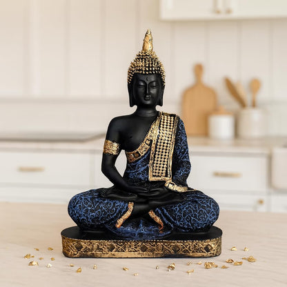 Beautiful Resin Meditating Buddha Statue for Home Decor (Pack of 1, Purple & Black)