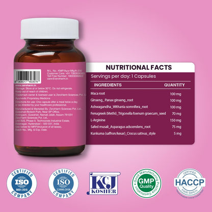 ZEROHARM Narie Desire Lift | with Maca Root, Ginseng, Ashwagandha, Safed Musli, L-Arginine for Intimate Wellness, Confidence, & Energy for Women - Plant Based Supplement - 60 Nano Formulated Capsules