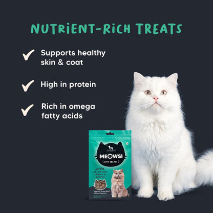 Meowsi by HUFT Soft Cat Treats - Catnip with Salmon & Chicken - 50 gm | Treats for Kittens & Adult Cats | for Persian Cats & All Breeds | Supports Digestion