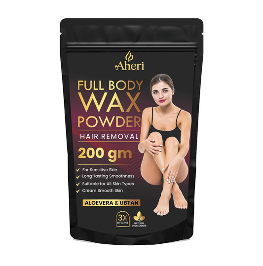 Aheri Full Body Wax Powder packaging with a woman's image on a white background