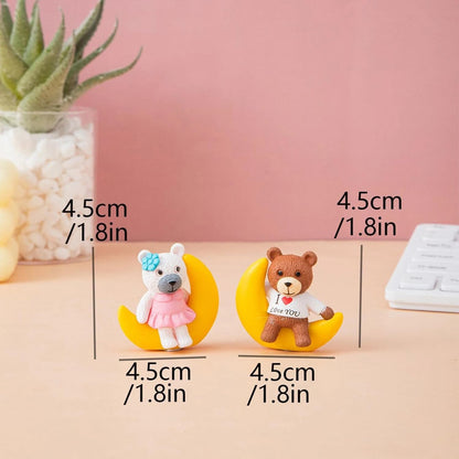 Teddy Bear on Moon Miniature Showpiece for Car Dashboard Decoration Valentine Gifts Decorative Showpiece for Office Desk Living Room Garden Decor Miniature Adventure Showpiece
