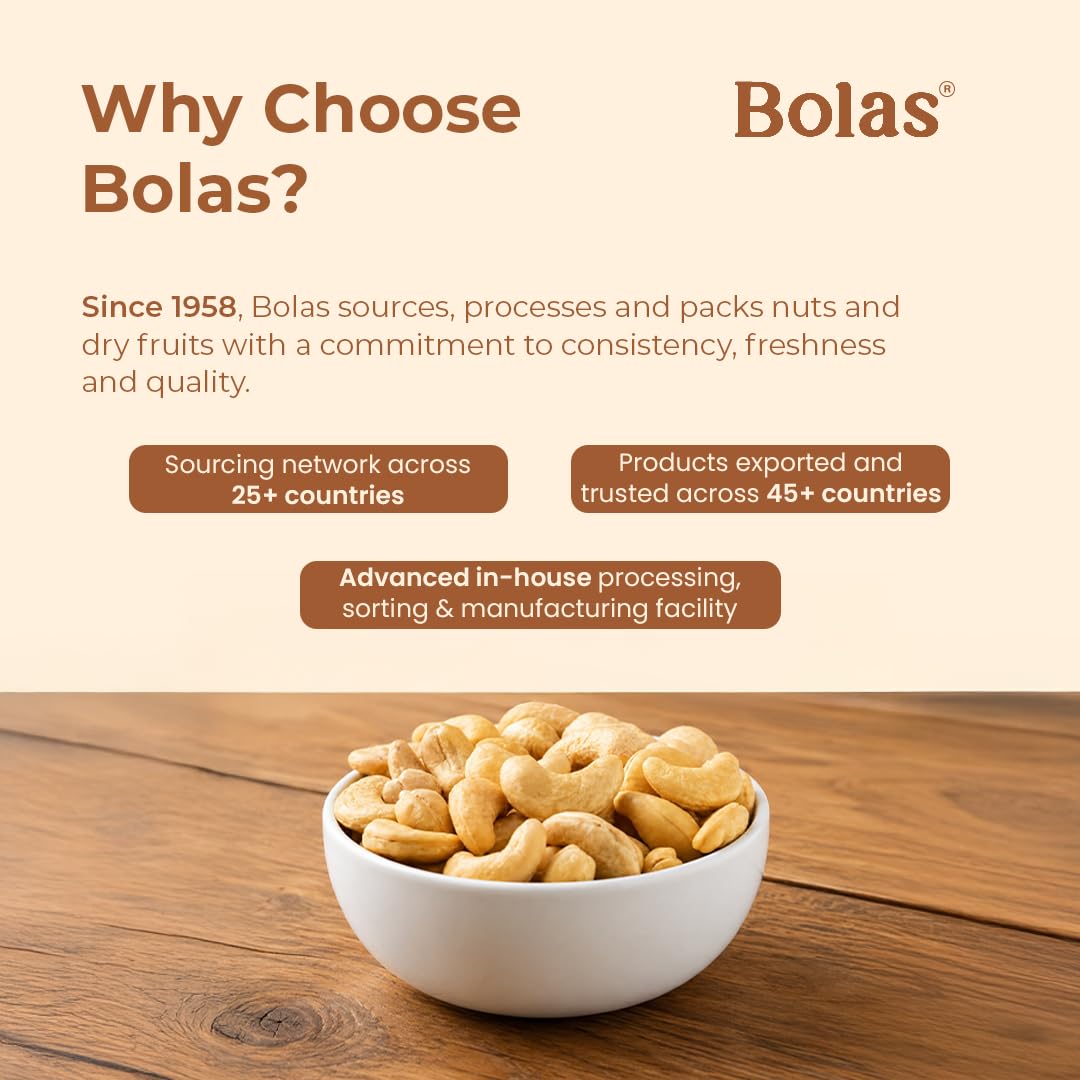 Bolas Whole Cashew Nuts 250g | Kaju Grade W320 | Nutritious & Delicious | Rich in Protein, Magnesium & Phosphorus | Gluten Free | Dry Fruits