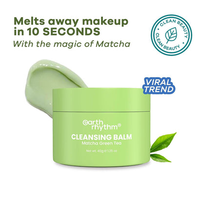 Earth Rhythm Matcha Green Tea Cleansing Balm Removes Makeup in 10 Seconds, Gentle cleansing. No Parabens & Sulphates