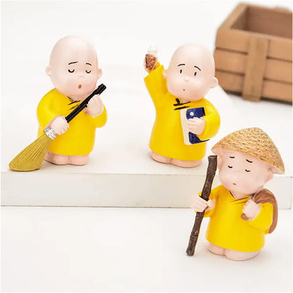 Resin Baby Monk Buddha Set of 3 - Showpiece for Car Dashboard, Table Desktop, Living Room, Home Decor Items (Small, Multicolour)