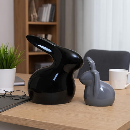 Home Décor Ceramic Rabbit Figurines (Set of 2, Black and Grey)