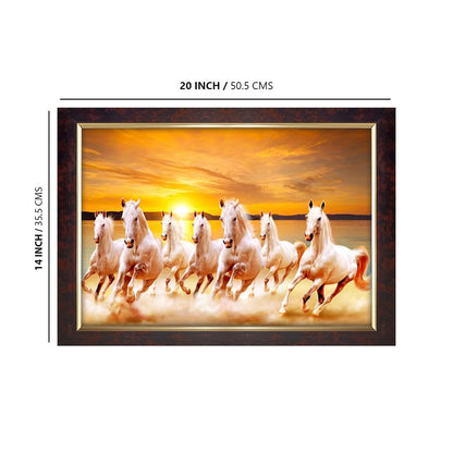 Premium Sparkle Lamination, Seven Horses Vastu Photo Frame, Copper Gold, 14x20 Inch 3096