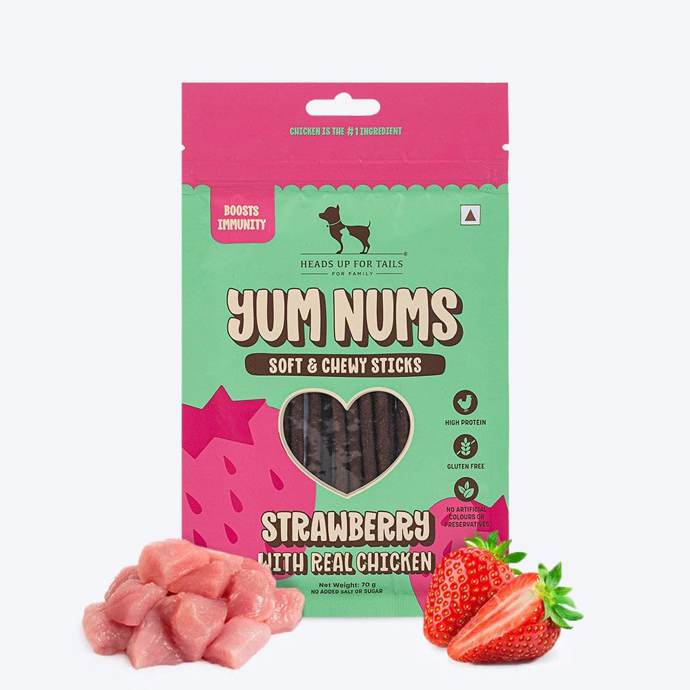 Yum Nums by HUFT Soft & Chewy Sticks - 70gm | Strawberry & Chicken | Dog Treats for Puppy & Adult Dogs | Training Treats for Small Dogs | Dog Snacks & Treats | Healthy & Tasty