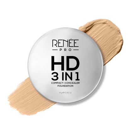RENEE PRO HD 3 In 1 Compact,Concealer, Foundation - Ivorie, SPF 20, Matte Finish, High Coverage, Ultralight & Silky Smooth Finish, Enriched With Vitamin E, C & Aloe Vera - 9 Gm