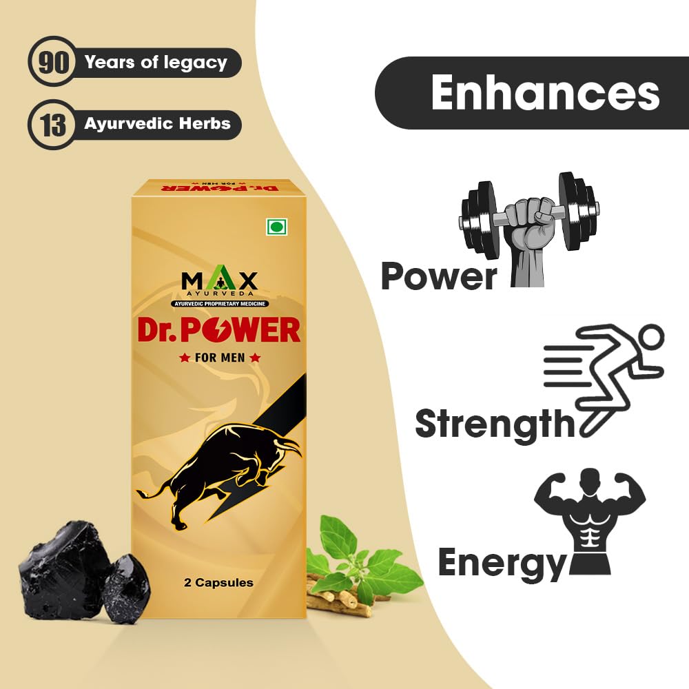 Max Ayurveda Dr. Power Capsules for Men | 100% Ayurvedic & GMP Certified | Stamina, Power and Energy Booster | Pack of 3 (2 Capsules Each)