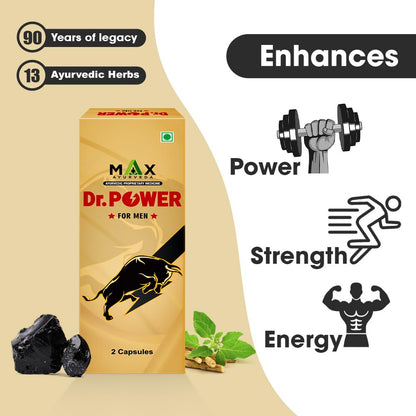 Max Ayurveda Dr. Power Capsules for Men | 100% Ayurvedic & GMP Certified | Stamina, Power and Energy Booster | Pack of 3 (2 Capsules Each)