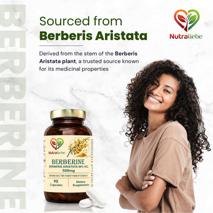 Nutraliebe Berberine Extract 98% from Berberis Aristata Stem - Premium Supplement, Non-GMO, 90 Capsules