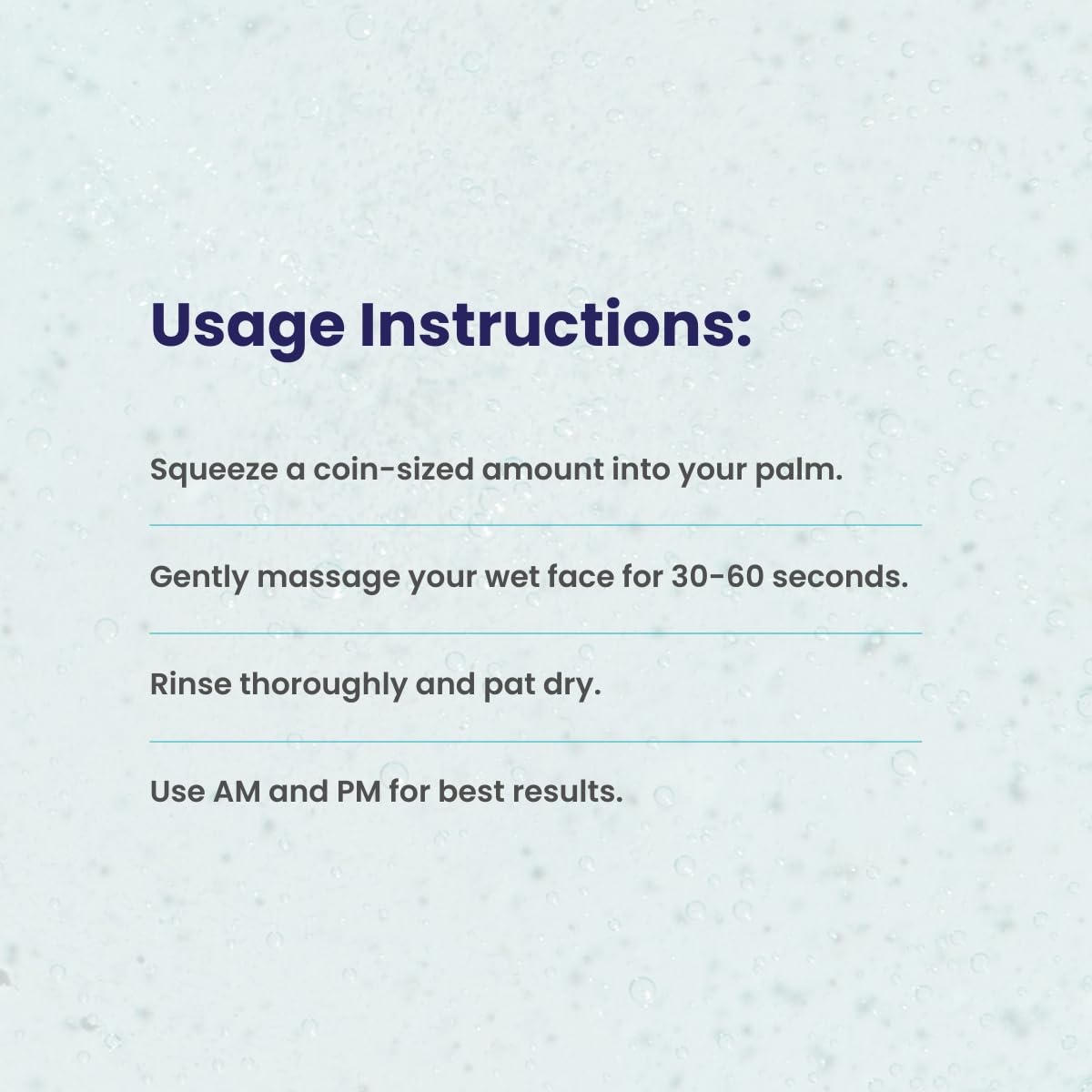 Usage instructions for a skincare product on a textured light gray background