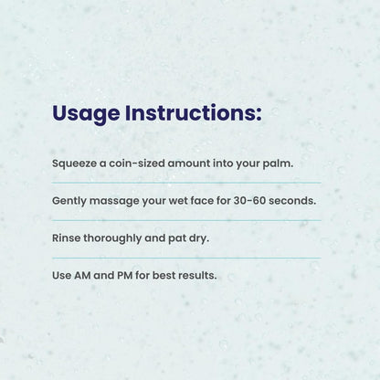 Usage instructions for a skincare product on a textured light gray background