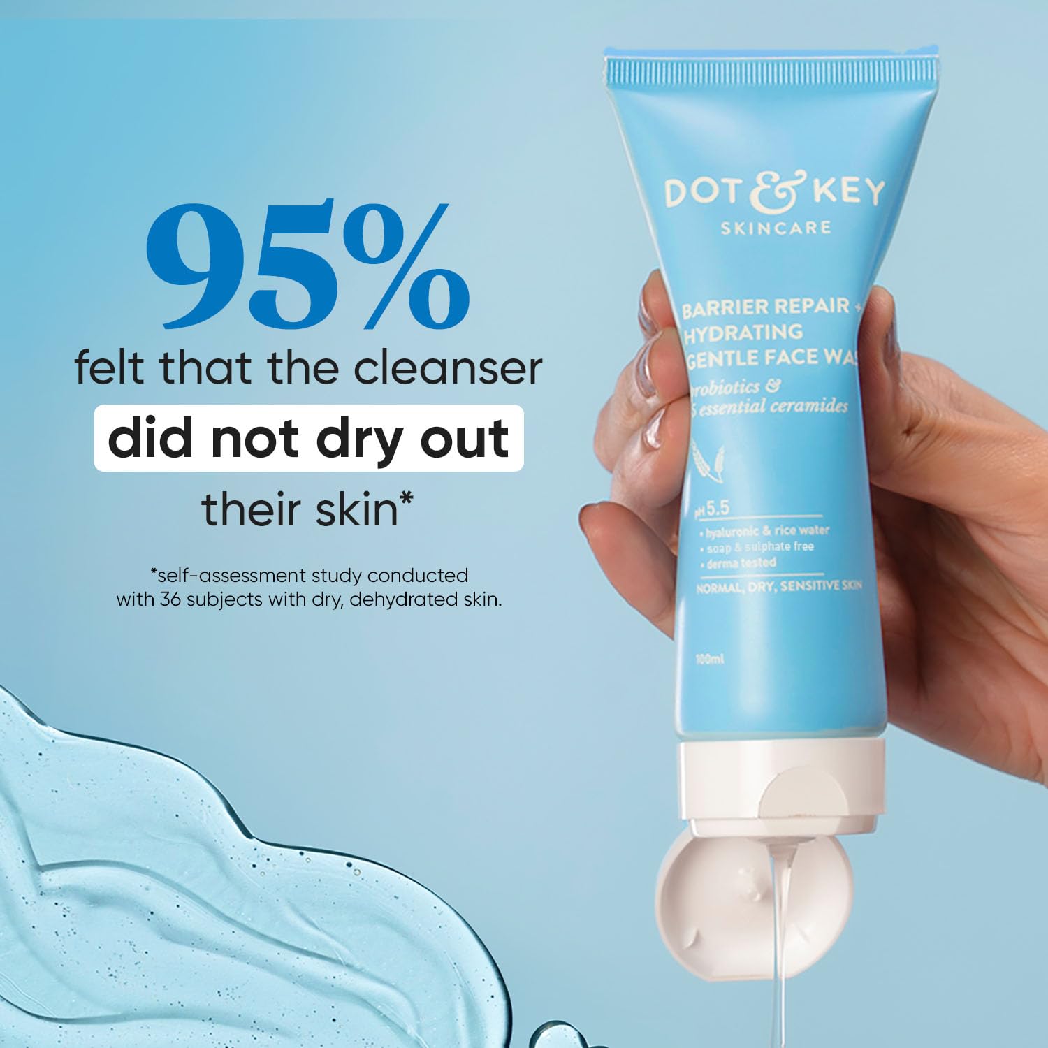 Zephivo DOT & KEY Barrier Repair + Hydrating Gentle Face Wash With Probiotic|Ceremide Face Wash|Face Wash For Dry Skin,Normal Skin&Sensitive Skin|Gently Cleanses Skin From Dirt&Oil For Unisex,100Ml
