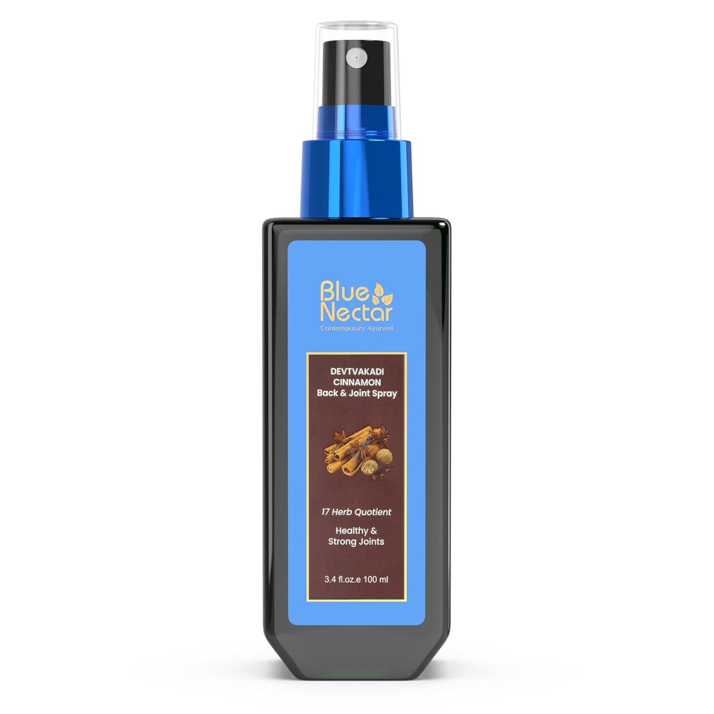 Blue Nectar Pain Relief Spray with Clove & Cinnamon | Ayurvedic Formula for Quick Relief from Back Pain, Knee Pain, Leg Pain & Sports Injuries (17 Herbs, 100ml)