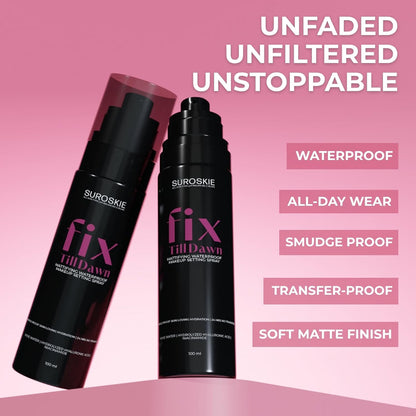 Suroskie Fix Till Dawn Makeup Fixer 100Ml | Long Lasting Makeup Setting Spray With Matte Finish | Niacinamide & Hyaluronic | Lasts Up To 15Hrs | Non Sticky, Quick Drying & Waterproof | All Skin Types