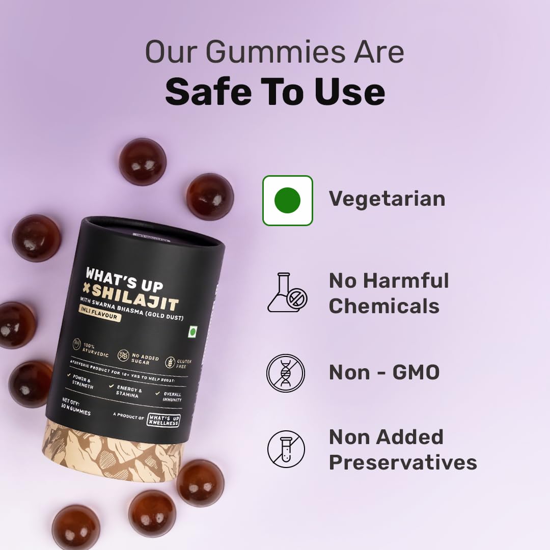 What's Up Wellness Shilajit/Shilajeet Gummies | 200 Mg Resin With 24 Carat Gold Dust | Improves Strength, Stamina And Overall Immunity| No Added Sugar| Shilajit for Men & Women